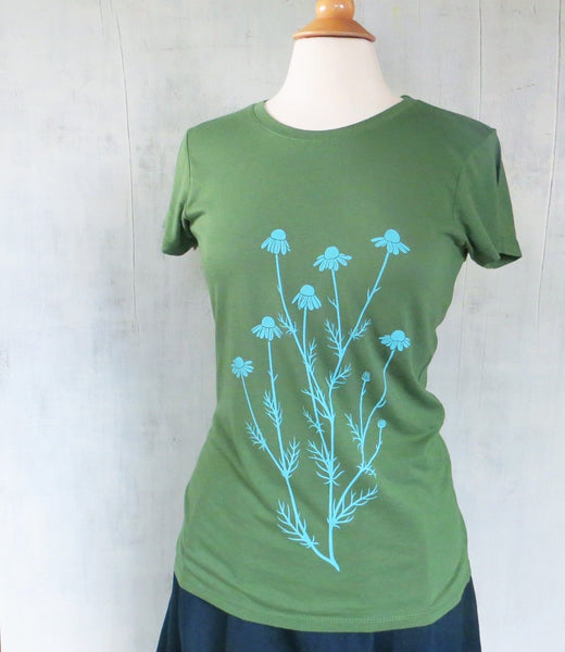 Bamboo Organic Cotton T-Shirt with Chamomile - Green