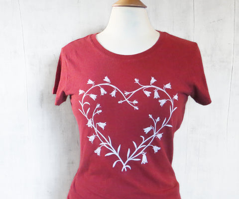 Women's Hemp Organic Cotton T-Shirt - Bluebell Heart - Red - Uzura - Seattle, WA - PNW