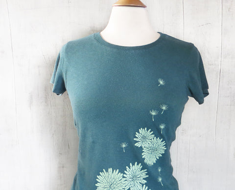 Women's Hemp Organic Cotton T-Shirt - Dandelion - Emerald Green - Uzura - Seattle, WA - PNW