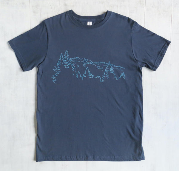 Men's Organic Cotton T-shirt - Mountain Ridge - Blue - Uzura - Seattle, WA - PNW