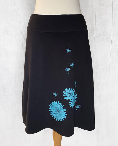 Hemp / Cotton Jersey Skirt with Dandelion - Black