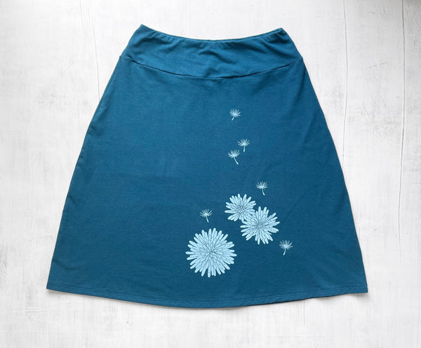 Hemp / Cotton Jersey Skirt with Dandelion - Peacock Blue