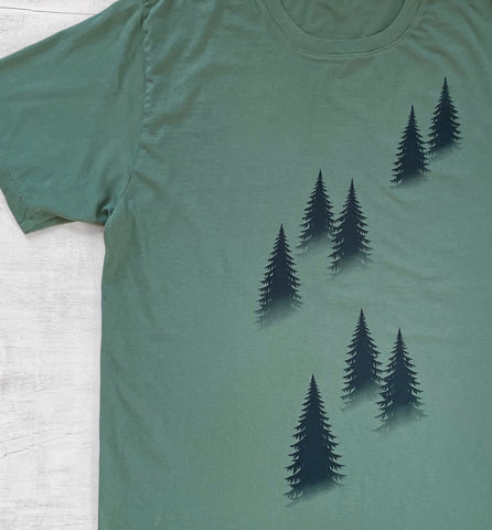 Men's Organic Cotton T-shirt with Trees - Pine Green