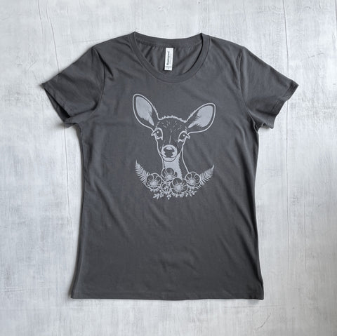 Women's Organic Cotton T-shirt with Deer - Gray