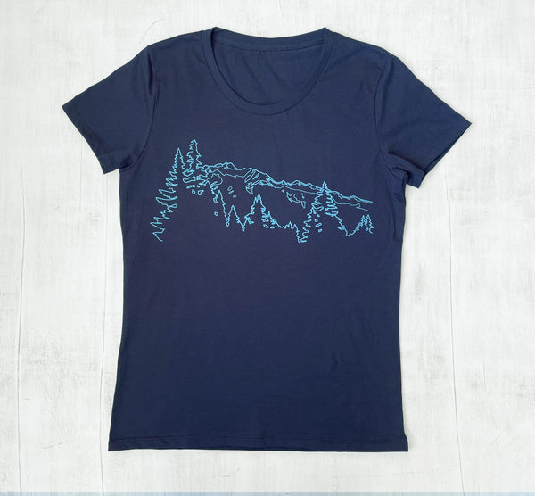 Women's Organic Cotton T-Shirt with Mountain Ridge - Navy Blue
