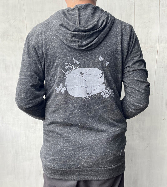 Unisex Eco Full Zip Hoodie with Sleeping Fox - Gray