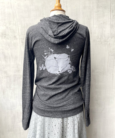 Unisex Eco Full Zip Hoodie with Sleeping Fox - Gray