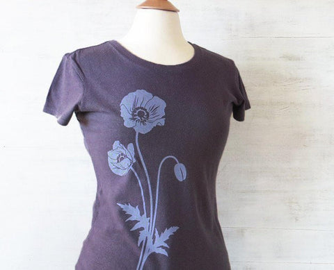 Women's Hemp Organic Cotton T-Shirt with Poppy - Light Purple