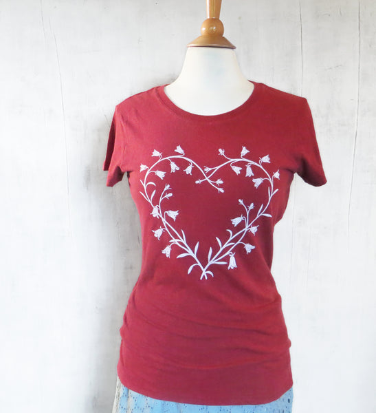Women's Hemp Organic Cotton T-Shirt - Bluebell Heart - Red - Uzura - Seattle, WA - PNW