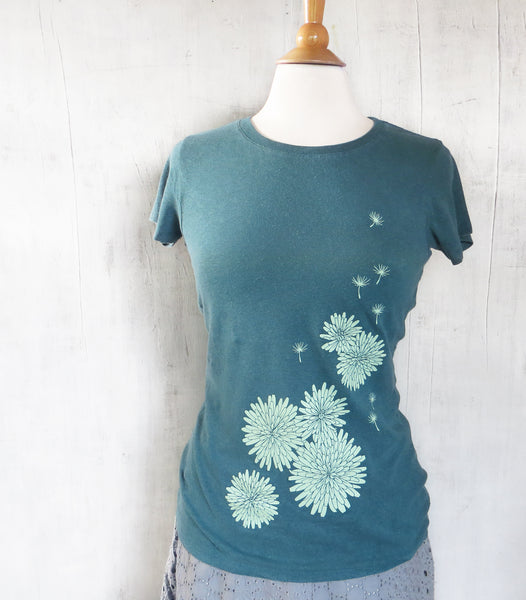 Women's Hemp Organic Cotton T-Shirt - Dandelion - Emerald Green - Uzura - Seattle, WA - PNW