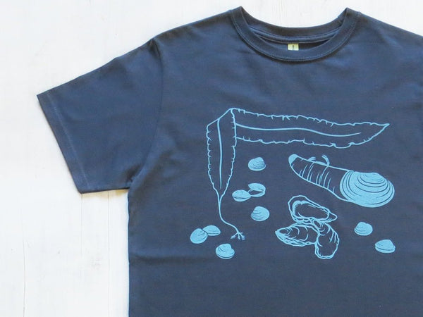 Men's Organic Cotton T-shirt with Shellfish  - Blue - Uzura - Seattle, WA - PNW