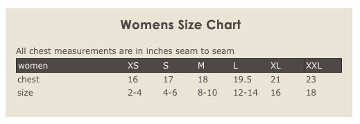 Bamboo Organic Cotton Long Sleeve T-Shirt Size Chart