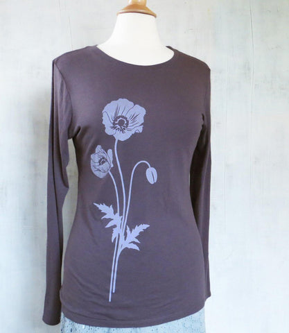 Women's Bamboo / Organic Cotton Long Sleeve Shirt with Poppy - Purple