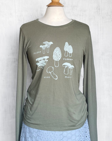 Women's Bamboo Long Sleeve Shirt with Japanese Mushrooms