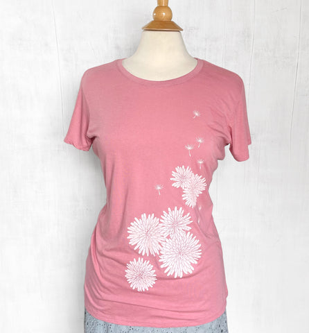 Women's Bamboo Organic Cotton T-Shirt with Dandelion - Pink
