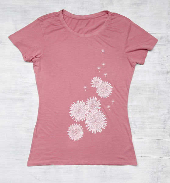 Women's Bamboo Organic Cotton T-Shirt with Dandelion - Pink