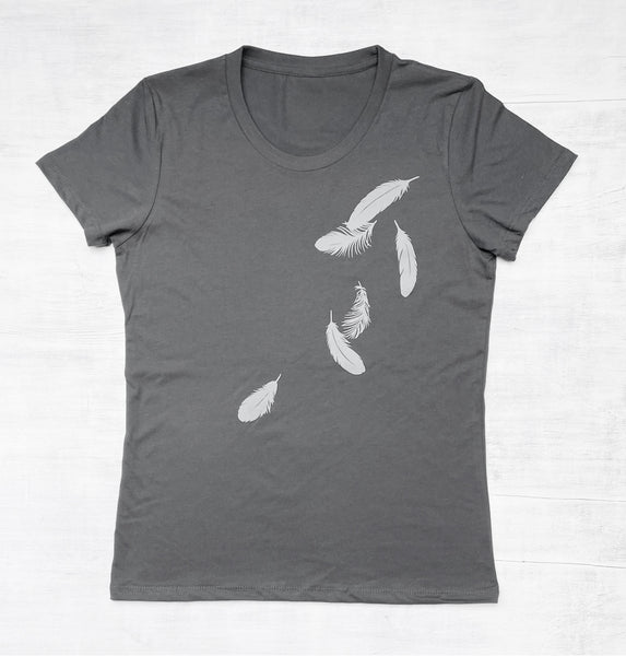 Women's Organic Cotton T-shirt with Falling Feathers - Gray