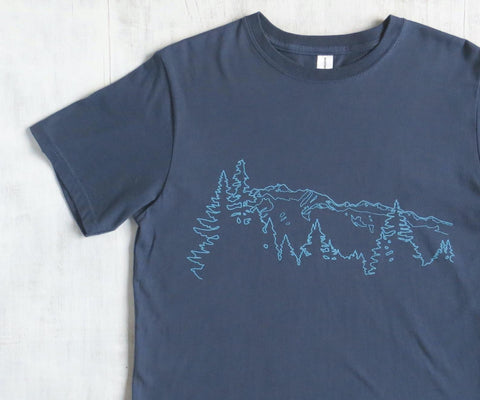 Men's Organic Cotton T-shirt - Mountain Ridge - Blue - Uzura - Seattle, WA - PNW