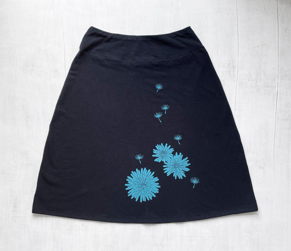 Hemp / Cotton Jersey Skirt with Dandelion - Black