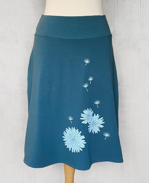 Hemp / Cotton Jersey Skirt with Dandelion - Peacock Blue