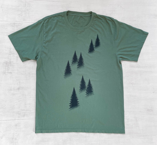 Men's Organic Cotton T-shirt with Trees - Pine Green