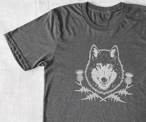 Unisex Organic Cotton T shirt with Wolf and Thistle Flowers